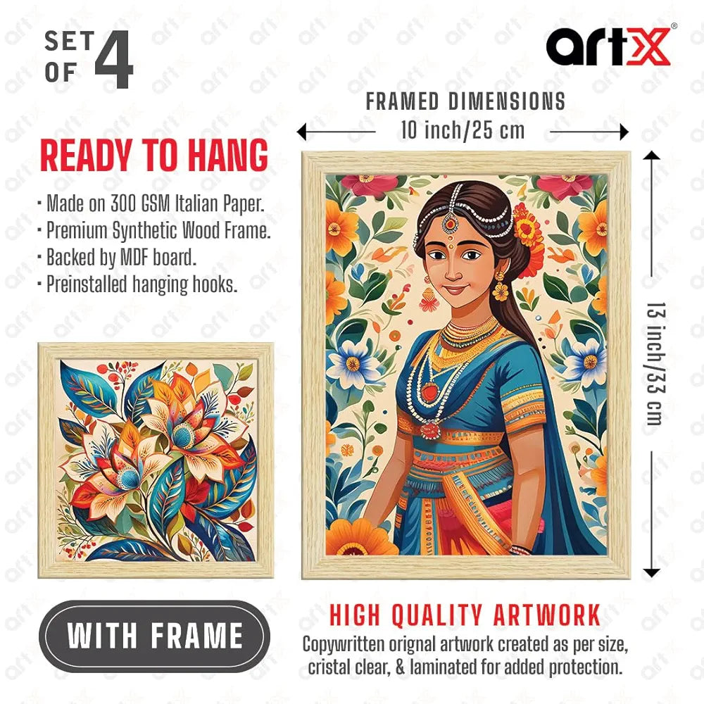 ArtX Paper Madhubani Madhubani-SO4-02 Multicolor Set of 4