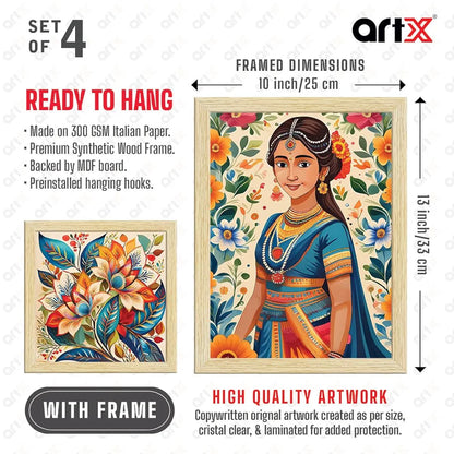 ArtX Paper Madhubani Madhubani-SO4-02 Multicolor Set of 4