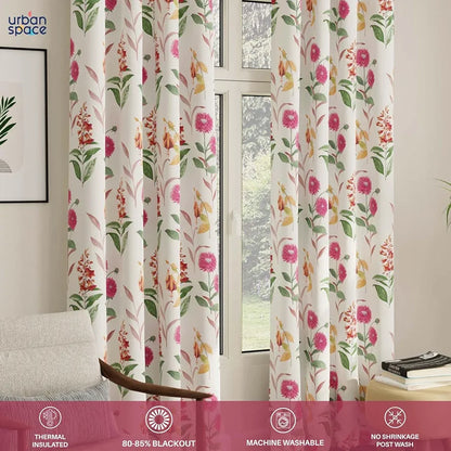 Urban Space Digital Printed Blackout Curtains for Door Bedroom Room Darkening Blackout Kids Decorative Curtains 1 Piece Curtain Cone Flower Pink