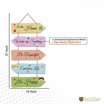 Artvibes Home Quotes Mdf Wooden Wall Hanger for Living Room | Set of 5