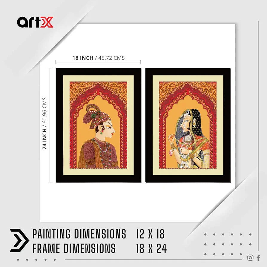 ArtX Paper Premium Rajasthani Bani Thani And Banna Traditional Wall Art Painting Set of 2