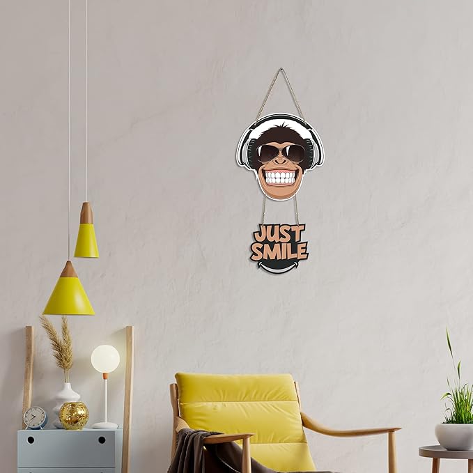 Artvibes Monkey Smile Printed Wooden Wall Hanging Ornaments With Quotes for Home Decor