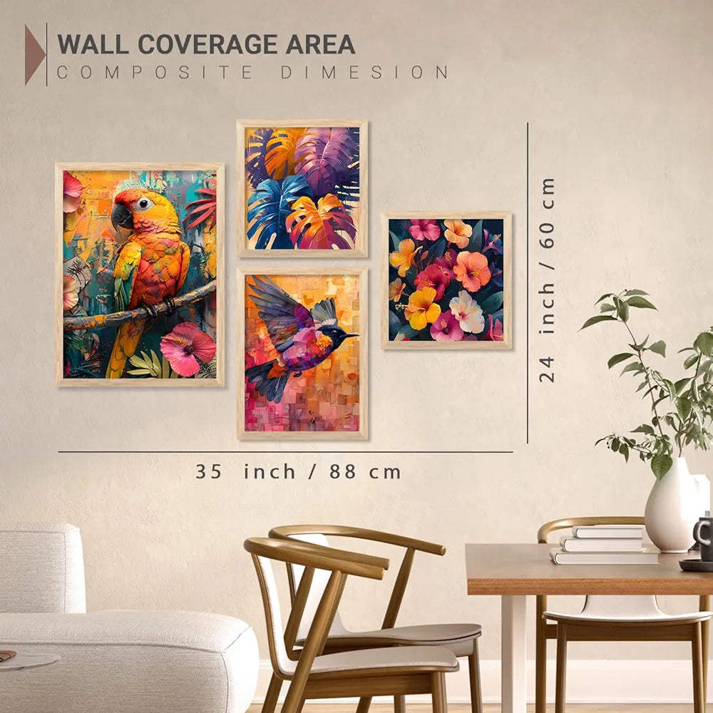 Kotart Floral Wall Art wall poster with Glass Frames Hanging for Wall frames Set of 4 big frames I