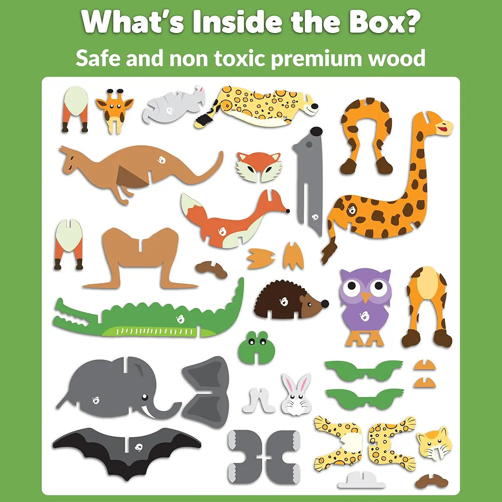 Butterfly EduFields 3D Wooden Animal Puzzles for Kids  | DIY Educational Toys for Boys & Girls | Birthday Gift for 2, 3, 4 Year Old Kids | Montessori Learning & Craft Kit