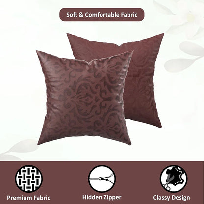 Kuber Industries Set of 5 Washable & Removable Velvet Sofa Pillow Covers with Zip Floral Design Brown