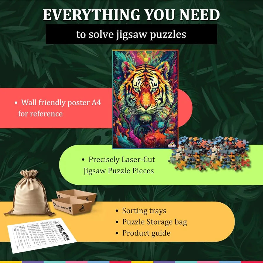 Playhills Spirit Animal The Fearless Tiger 500 Pieces Jigsaw Puzzle for Children and Adults 13+ Years| Perfect Fun for Teenage Party and Family Activity Games