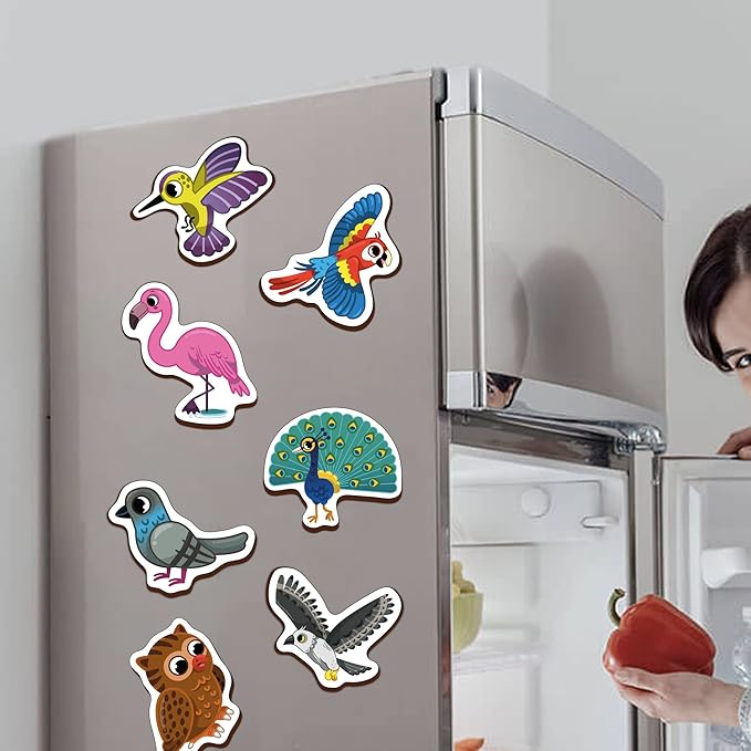 Mini Leaves Jungle Birds Wooden Fridge Magnets | Colorful Shape Learning Toy Set | Preschool Refrigerator Magnet Toys for Kids