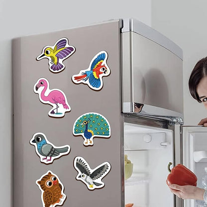 Mini Leaves Jungle Birds Wooden Fridge Magnets | Colorful Shape Learning Toy Set | Preschool Refrigerator Magnet Toys for Kids