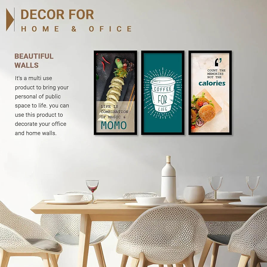 Kotart Quotes Posters with Frame for Restaurant Wall Decoration Momo Set of 3