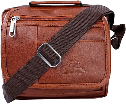 Leather World Sling Bag for Men PU Leather Messenger Cross Body Travel Office One Side Chest Shoulder Bag for Men & Women. - Tan