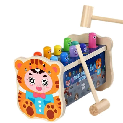 Trinkets & More Kids - Pounding Bench Hammer Toy Tiger Beats The Hamster Set 10 Pegs 2 Hammers 1 Year+ , Multicolor