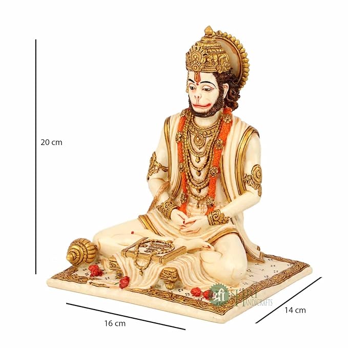 Indicast Resin 8" Inch Hanuman Ji Sitting Statue Fine Gold Painting Idol Gift Article Decorative Showpiece Handcrafted Balaji Murti