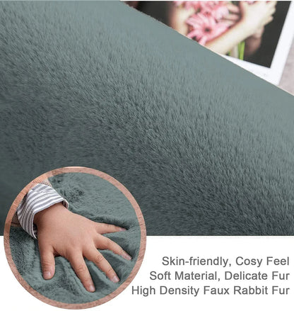 Luxe Home International Ruffle Bath Runner Rabbit Fur 1000 GSM Super Soft Anti Skid Rug for Bedroom 2 X 5 Ft  Colour Grey