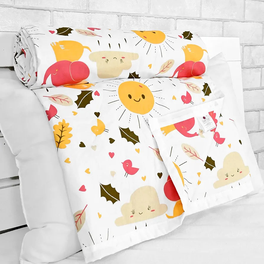 Divine Casa Pure Cotton Printed Single Dohar 120 GSM | Soft & Lightweight Throw Blanket Colour Marlin White