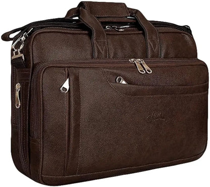 Leather World Synthetic Leather Briefcase: 15.6 Inch Brown Laptop Office Expandable Messenger Shoulder Bag for Men and Women