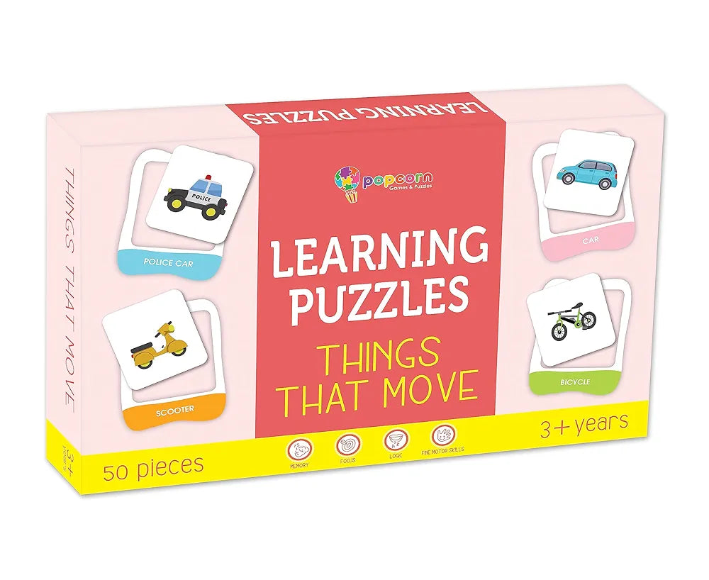 Popcorn Games & Puzzles Learning Puzzles Things That Move for Kids |Improves Focus, Memory,Logic & Fine Motor Skills with 50 Pieces