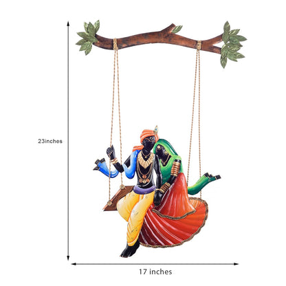 Ecraftindia Radha Krishna on Swing Wrought Iron Wall Hanging