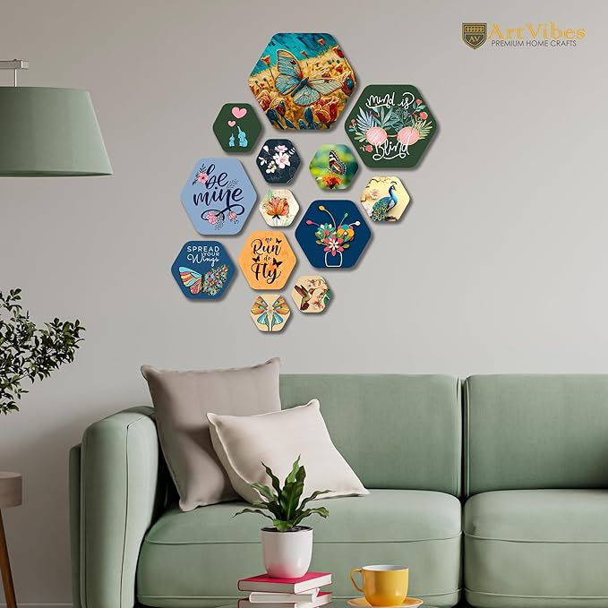 Artvibes Decorative Wooden Wall Hanging Decoration for Home | Quotes Decor Item| Pack of 13 Pieces