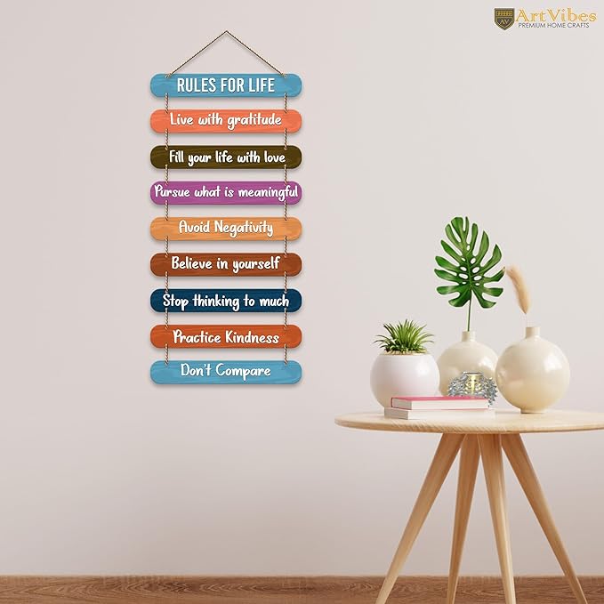 Artvibes Rules for Life Quotes Printed Mdf Wooden Wall Hanging | Modern Wall Decorative Accessories for Home Decoration