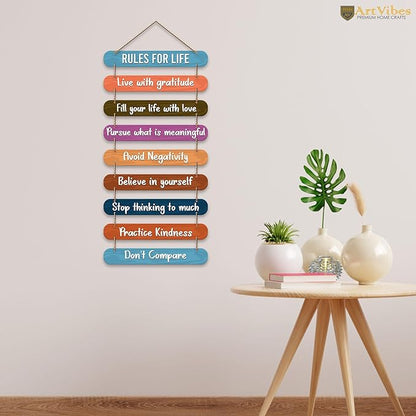 Artvibes Rules for Life Quotes Printed Mdf Wooden Wall Hanging | Modern Wall Decorative Accessories for Home Decoration