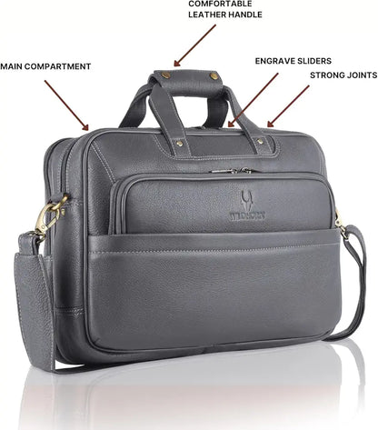 WildHorn Classic Leather 16 inch Laptop Messenger Bag for Men I Office Bags I Travel Bags I Carry Handles with Adjustable Strap 