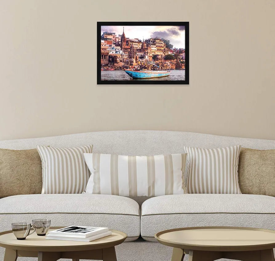 ArtX Paper Varanasi Ghat Wall Art Painting Framed