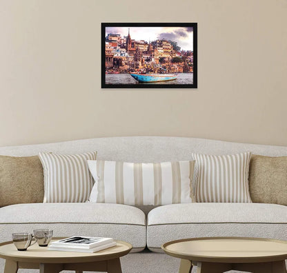 ArtX Paper Varanasi Ghat Wall Art Painting Framed