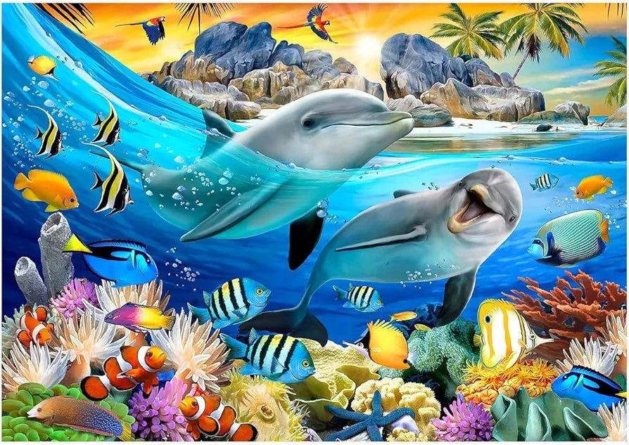 TREXEE Dolphin Diamond Art Painting Kits for Adults, Stained Glass Full Drill Diamond Dots Paintings for Beginners, Round 5D Paint with Diamonds Pictures 