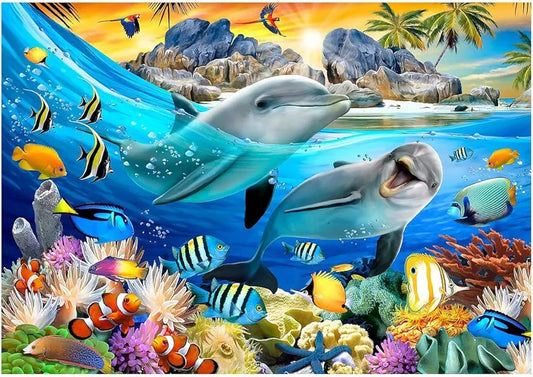 TREXEE Dolphin Diamond Art Painting Kits for Adults, Stained Glass Full Drill Diamond Dots Paintings for Beginners, Round 5D Paint with Diamonds Pictures 