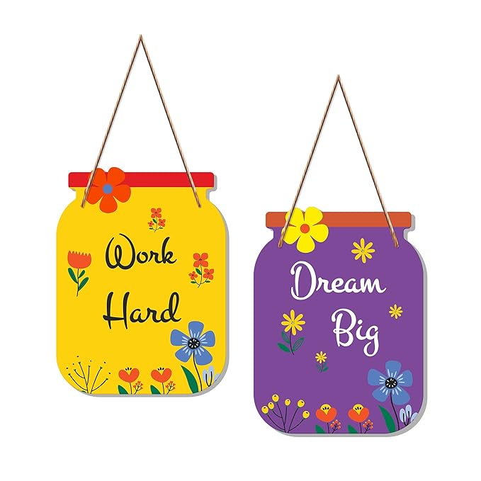 Artvibes Work Hard Quote Decorative Art Mdf Wooden Wall Hanger Ornaments for Living Room | Set of 2