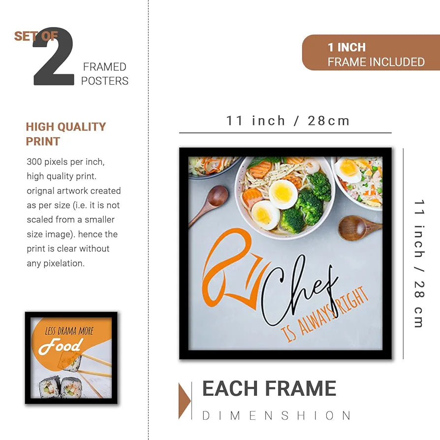 Kotart Kitchen Cooking is Love Funny Quotes Framed Wall Paintings / Posters with Frame Set of 4 multicolor