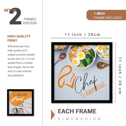 Kotart Kitchen Cooking is Love Funny Quotes Framed Wall Paintings / Posters with Frame Set of 4 multicolor