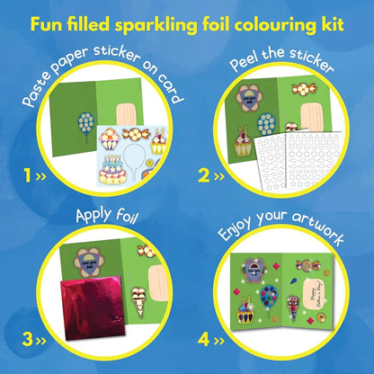 SparkLPlay Greeting Card Making Kit for Kids | DIY Craft Kit with 6 Cards, Foil Art & Stickers | Art & Craft Activity for Girls & Boys Ages 4-9 | Birthday Gift for Kids