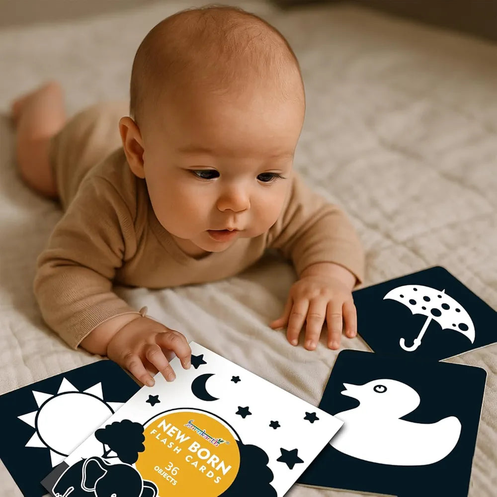 Gurukanth® Premium High Contrast New Born Anti-Glare Cards - Black & White Baby Cards | 36 Objects | Age Group: 0-1 Year | Visual Stimulation and Sensory Development for Infants