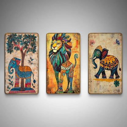 Livin'luxe Set of 3 Modern Art Madhubani Painting Premium Golden Framed Wall Paintings SG09