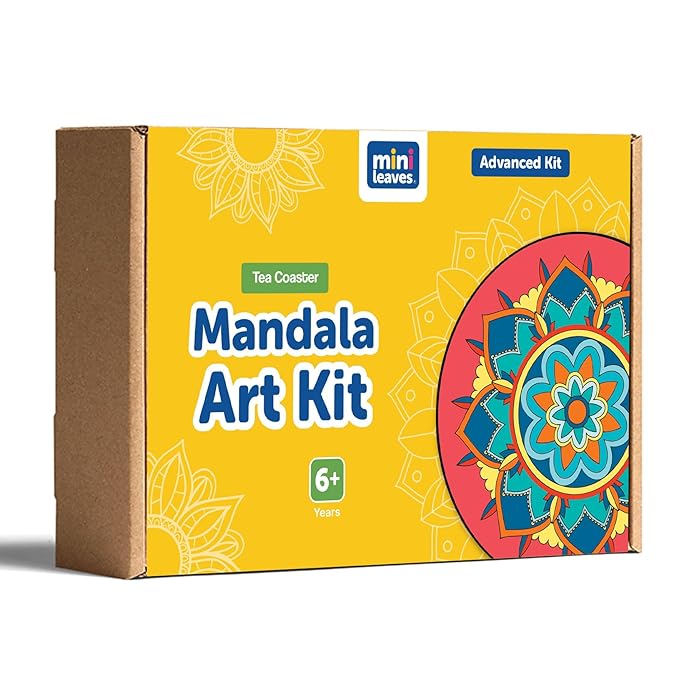 Mini Leaves Diwali Rangoli Kit | Mandala Art and Craft Kit for Girls 9-12 | Tea Coaster Diy Art and Craft Kit | Set of 4 With Painting Colors