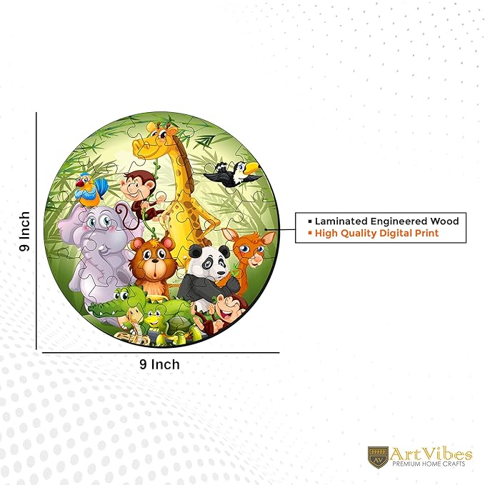 Artvibes Wooden Premium Wild Funny Animal Puzzles for Kids Age 2 and 3 | 19 Piece Puzzles | Fun Learning Brain Booster for Little Champions