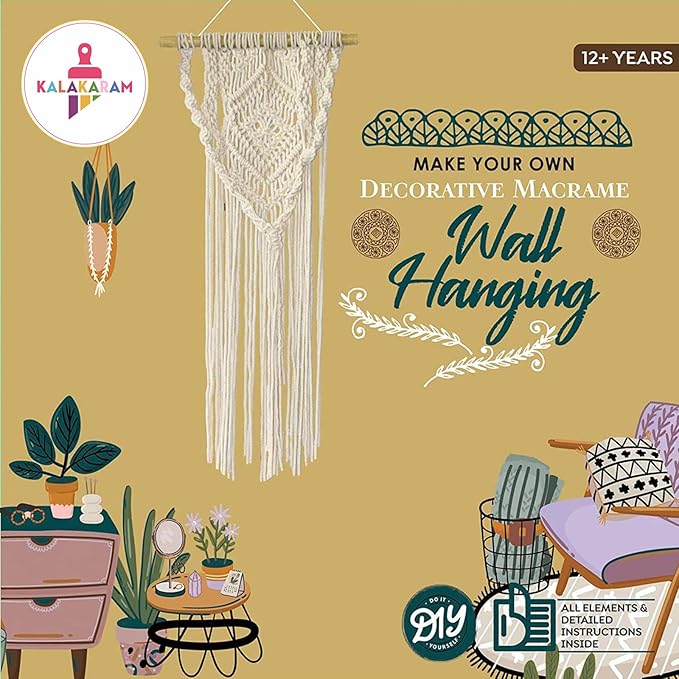 Kalakaram Abstract Wall Hanging Making Kit for Girls and Adults | Macrame Wall Hanging Decoration Kit