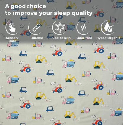Fresh From Loom Elastic Fitted Bed Sheet with 2 Pillow Cover Cartoon Printed Cream Double Bed 300 TC Cream