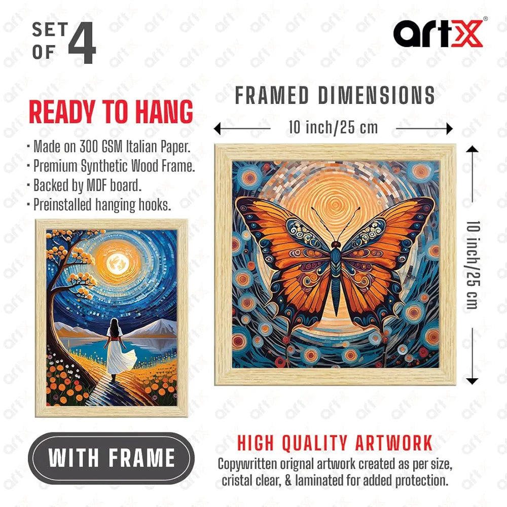 ArtX Paper Women Self Love Butterfly Art Paintings BohoWomen-SO4-01 with Frame Set of 4