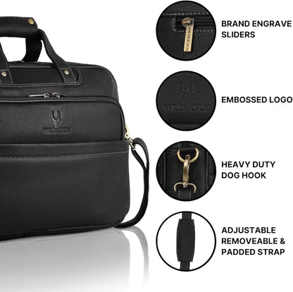 WildHorn Classic Leather 16 inch Laptop Messenger Bag for Men I Office Bags I Travel Bags I Carry Handles with Adjustable Strap I Dimension: L- 16 inch H-12 inch W- 4 inch