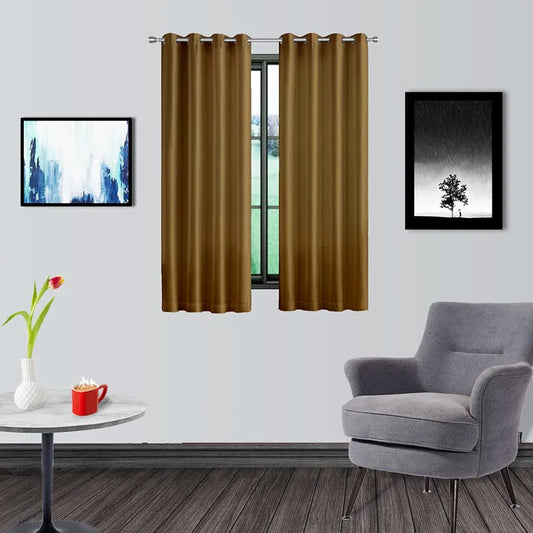 Divine Casa Premium Micro Satin Semi Blackout Window Curtains Solid Design Size 5 Feet Stylish & Light Filtering Colour Coffee Brown (Pack of 2)