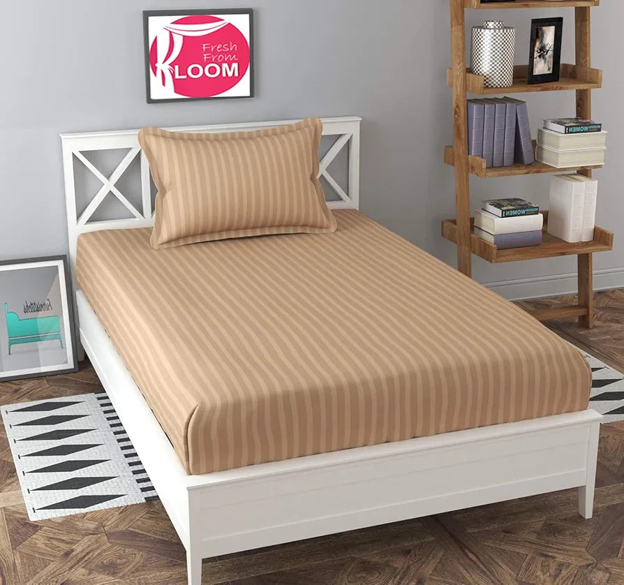 Fresh From Loom Soft Skin Safe Breathable Single Size Flat Bedsheets Plain Bedsheet Set with 1 Pillow Covers 144 TC Brown