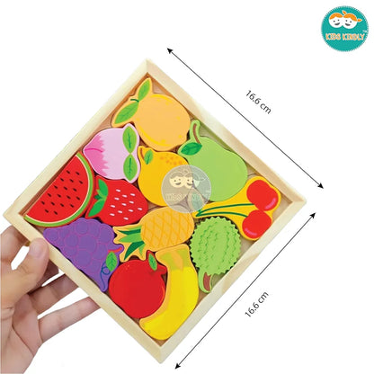 KIDS KINDLY Wooden Fruits Puzzle for Kids, Jigsaw Sorting Game, Monteszori Puzzle Toy for Toddlers, Fruit Shapes Puzzles for Kids, Birthday Gift for Boys & Girls Age 3 4 5 Years