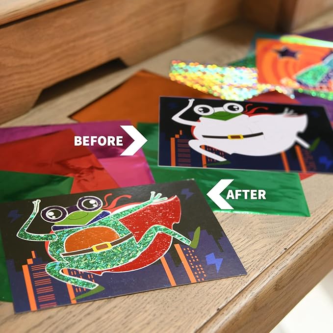Chalk and Chuckles Paper Art and Craft Kit | Fabulous Foil Art | Create 12 Superhero Animals Theme Pictures | Creative Toys for Kids