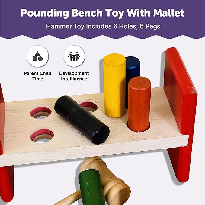 Mini Leaves Wooden Hammer Toy Toddler Bench | Pounding and Hammering Toy Block Punch Drop Instruments Enhancing Early Learning