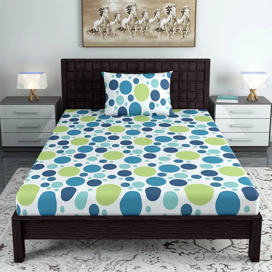 Divine Casa 100% Cotton Bedsheet for Single Bed 144 TC Bedsheet Single Size Bed Cotton with 1 Pillow Cover Colour Blue Lagoon