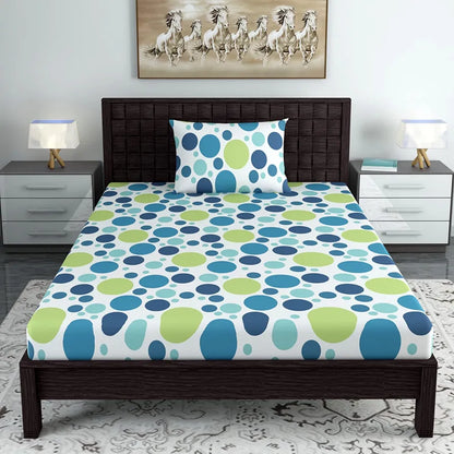 Divine Casa 100% Cotton Bedsheet for Single Bed 144 TC Bedsheet Single Size Bed Cotton with 1 Pillow Cover Colour Blue Lagoon