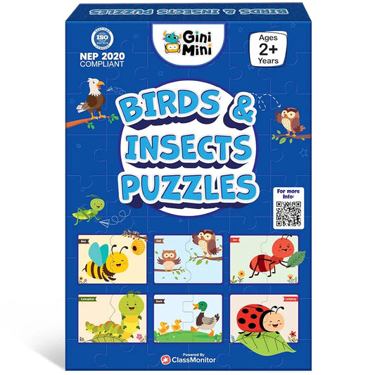 GiniMini Birds & Insects Puzzle for Kids 2 3 4 5 Years | Educational 2 Piece Puzzle for Memory & Motor Skills | Return & Birthday Gifts for Boys & Girls