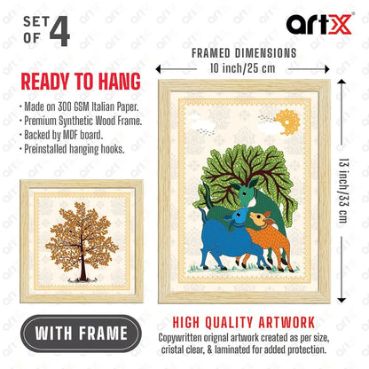 ArtX Paper Gond Art Paintings with Frame Gond-SO4-01 Set of 4